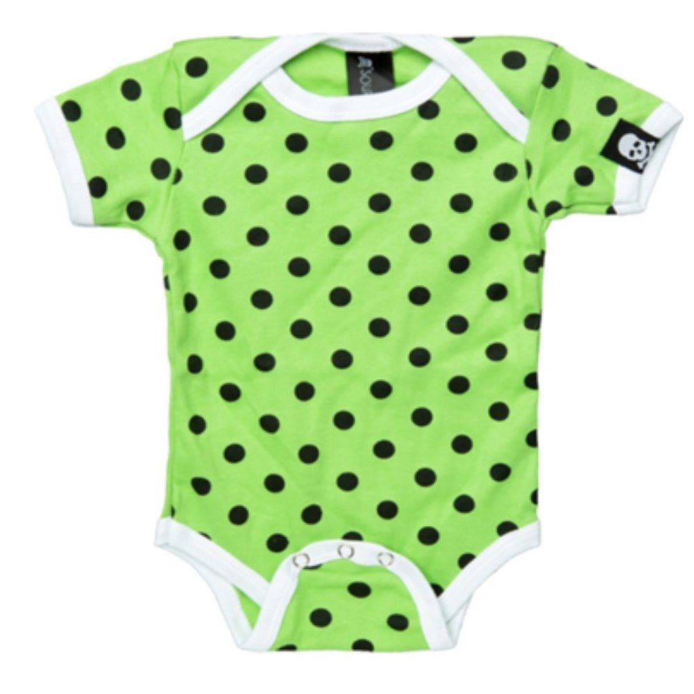 Sourpuss Lime Green Black Polka Dot One Piece Retro Neon Unisex Punk Skull